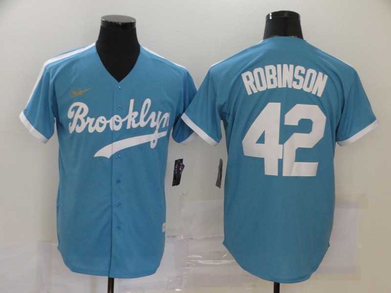 Mens Los Angeles Dodgers #42 Jackie Robinson Light Blue Throwback Cool Base Stitched Baseball Jersey
